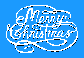 script Merry Christmas on white against blue background